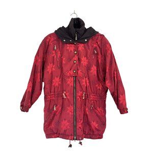 Bogner Womens Red & Black Collared Button & Zip Closure Hooded Ski Jacket Size 4